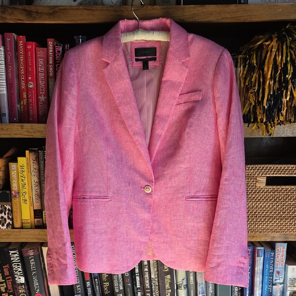J. Crew Pink Linen Campbell Blazer Sz12 EUC - Picture 2 of 11